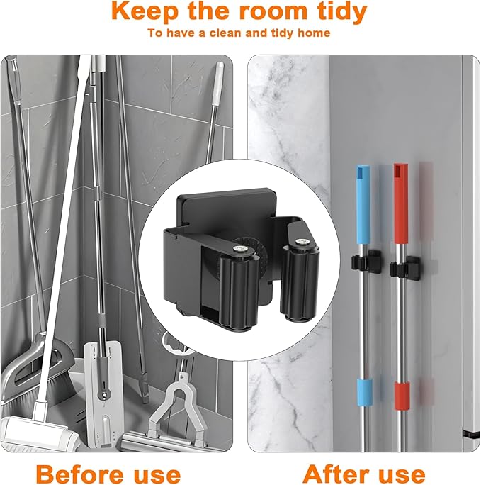 4 Pack Strong Magnetic Mop Broom Holder, Heavy Duty Magnetic Broom Mop Hanger for Cleaning Tools, Wall Mounted Mop Broom Holder for Laundry Garage Kitchen Workshops Shed