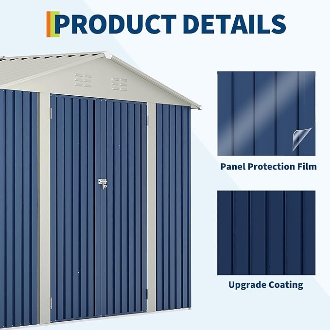 10X12 FT Storage Shed，Lockable Gable Roof Garden Shed with Grid Window, All-Weather Resistant Storage Unit for Bikes, Ladders, Patio Supplies & Garden Essentials