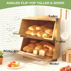 Double Corner Bread Box Storage for Kitchen Countertop. Extra Large Bamboo Bread Boxes. Double Layer Bread Bin for Kitchen Countertop Cabinet.