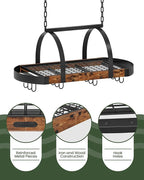 Hanging Pot Rack, Pot Hanger for Kitchen, Ceiling Mounted Pot Holder, Cookware Organizer with 12 S-Shaped Hooks, for Pot, Pan Storage, Space-Saving, Rustic Brown and Black TPR08BFC1