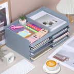 Wenqik 8 Pcs Stackable Paper Trays Rectangular Plastic Desk Holder Desktop Document File Organizer Storage Letter for Office Classroom (Gray)