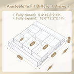 2 Pcs Acrylic Desk Drawer Organizer Maximum 12 x 18 x 2.1 Inch Expandable Drawer Organizer Trays with 8 Adjustable Compartments Desk Accessories for Makeup Silverware Office Bathroom