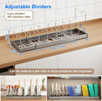 2 Pack Pots and Pans Organizer Under Cabinet, 22" Expandable Food Storage Container Lid Organizers with 9 Adjustable Dividers Pot and Pan Lid Holders Rack Inside Cabinet/Countertop(Gray)