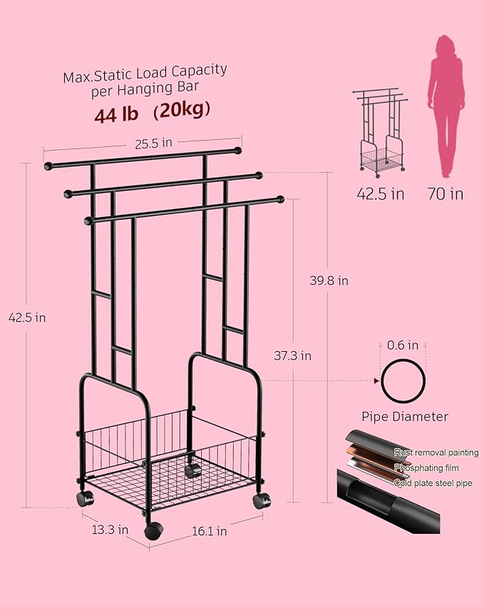 42.5" H Free Standing Towel Rack, 3-Tier Reinforced Alloy Metal Towel Racks for Bathroom with Wheels and Storage Basket, Large Size Pool Towel Rack Outdoor, Multi-Use Blanket Drying Stand