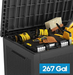 267 Gallon Deck Box Large Outdoor Storage Box Waterproof for Patio Furniture,Outdoor Cushions,Garden Tools and Pool Supplies,Weatherproof(Black,267Gallon)