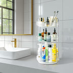 360 Rotating Makeup Organizer, 3 Tier Large Capacity Lazy Susan Bathroom Counter Organizer, Skincare Organizers, Spinning Perfume Organizer & Vanity Organizer Countertop (Silver Clear, 3 Tier)