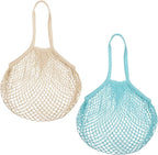 2 PCS Cotton Mesh Grocery Bags, Reusable Mesh Produce Net Bags, Long Handle String Shopping Tote Bag for Fruit Veggie Food Storage
