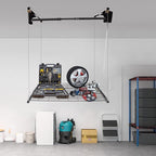 Garage Lifting Storage Rack, 300lbs Adjustable Overhead Garage Storage Rack Heavy-duty 4x4 FT Garages Ceiling Storage Lift Max. Adjustable Height 79in (Satin Black 300Lbs)