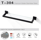 Bathroom Shelf, Glass Shelf for Bathroom, 22.32 Inch Large, 8mm Extra Thick Tempered Glass Shelves Wall Mounted, Square Modern Rectangular, Matte Black,No Assembly, 071090-MB