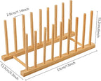 HBlife Heighten and Widen Bamboo Dish Dying Rack Pot Lid Plate Organizer Holder for Cabinet, Cutting Board Stand Drainer Storage Plate Rack for Dish, Pot Lid, Bowl, Cup, Cutting Board and Books