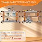 4 Pack Wall-Mounted Lumber Rack, Heavy Duty Wood Storage Racks, 6-Level System Garage Shelving, 1320 LBS Capacity Hanging Organizer Shelves, Orange Brackets Utility Metal Shelf for Indoor and Outdoor