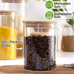 Mfacoy 4 Pack Glass Storage Jars with Airtight Bamboo Lid, 27 OZ Glass Canisters Set with Labels, Glass Food Storage Jar for Kitchen, Clear Container for Candy, Cookie, Coffee Beans, Snacks, Spices