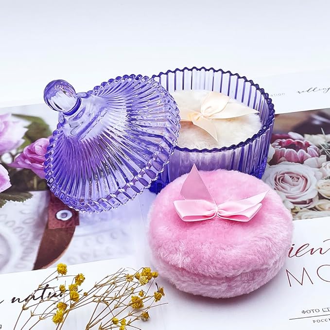 Colorful Glass Jar With Lid,Powder Puff Container,Jewelry Box,Candy Cookie Jars,Decorative Jar(Purple)