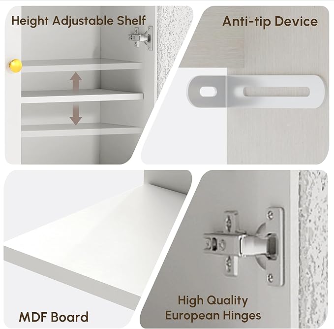HMstone Over The Toilet Storage Cabinet, Arched Bathroom Organizer and Storage with Acrylic Doors and Adjustable Shelf, Space-Saving Freestanding Bathroom Modern Storage Cabinet Over Toilet, White