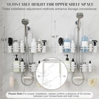 Shower Caddy Hanging for Bathroom Organizers and Storage - 3-Tier Adjustable Anti-Swing Shower Organizer Hanging with Heavy-Duty Suction Cups, Damage-Free Rustproof (White)
