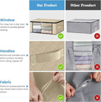 HomeHacks Storage 3-Pack Clothes Organizer Storage Bags Foldable Storage Box with Large Clear Window Sturdy Handles for Closet, Dorm, Pillows, Bedding, Clothes, Blankets, 35L, Beige