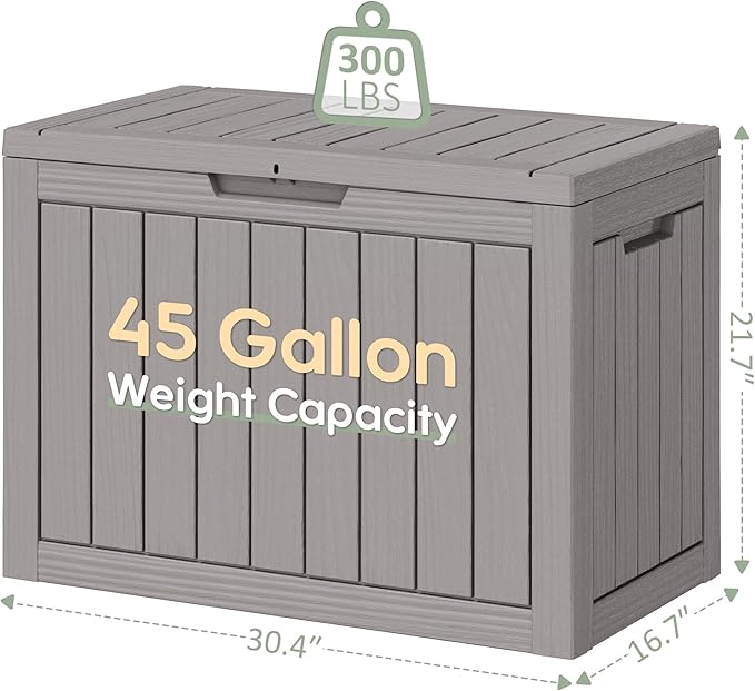 45 Gallon Outdoor Storage Box, Resin Deck Boxes Outdoor Waterproof For Patio Furniture, Garden Tools, Pool Supplies, Lockable And UV Resistant (Striped Gray)