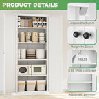 INTERGREAT Metal Storage Cabinet with Magnetic Doors, 63" H Traditional European Style Metal Cabinets with 2 Doors and 4 Adjustable Shelves for Home Office, Kitchen, Bathroom (White)