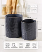 famiware Ocean Utensil Holder, 7.2"+5.8" Ceramic Kitchen Utensil Holder for Countertop, 2 Pieces Cooking Utensil Crocks, Utensil Organizer for Spatula & Spoon, Kitchen, Set of 2, Matte Dark Charcoal