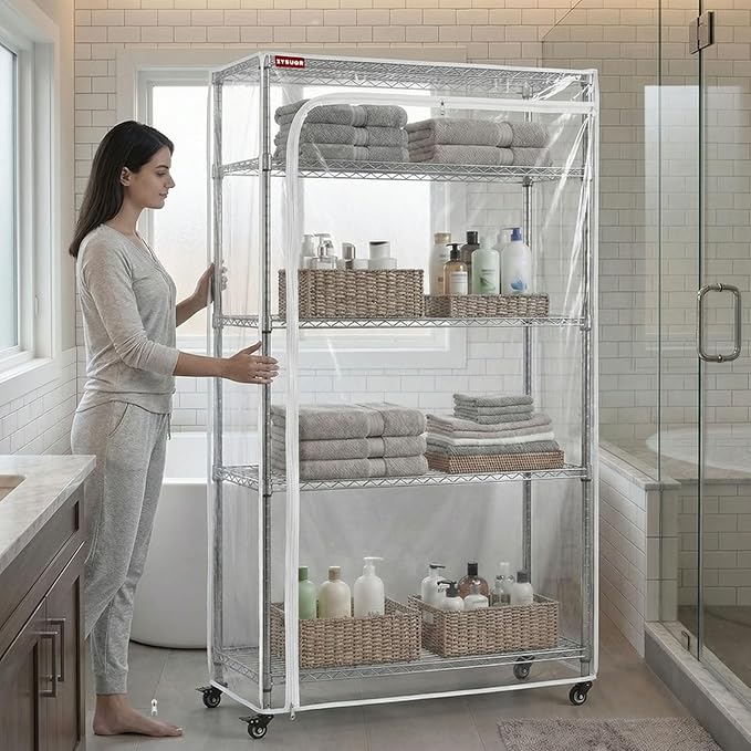 Clear PVC Shelf Cover, Extra Deep 36" W x 24" D x 72" H, 3-Way Opening with Two-Way Zipper, See-Through Waterproof Storage Shelving Cover for Warehouse