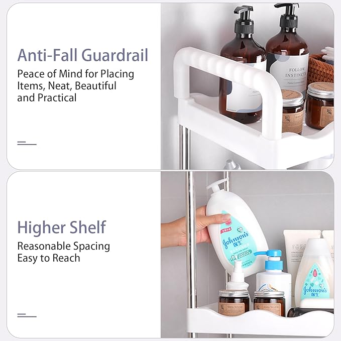 Over The Toilet Storage Shelf, Multipurpose Toilet Storage Rack, 3-Tier Shelf Bathroom Space Saver Includes 3-Hooks, Freestanding Bathroom Organizer Above Toilet for Laundry, Restroom (3-Tier)