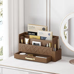 Bamboo Desktop Organizer with Drawer,Bill & Mail Organizer for Office Desk, Wall Mounted and Countertop Mail Sorter,Workspace Storage Accessories Organizer for File Letter （Brown）