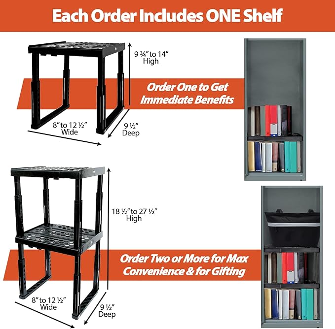 Locker Organizer Shelf, Adjustable Width and Height, Ideal for School, Office, and Gym Lockers (White)