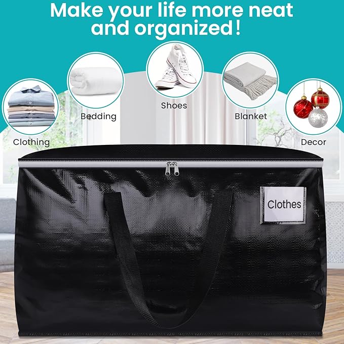 Extra Large Moving Boxes-Moving Bags with Zipper, Carrying Handles and Tag Pocket-Moving Supplies for Space Saving-Totes for Storage - for moving, Storage, Camping and Travel 93L-8 Pack