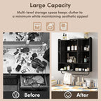 RUSTOWN Rustic Wood Wall Bathroom Cabinet, Farmhouse Medicine Cabinet Wall Mounted, Space Saving Wall Storage Cabinet with 2 Barn Door, 3-Tier Adjustable Shelves and Towel Bar (Black)