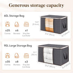 Lifewit 27 Pack 90L Clothes Storage Bins with Lids, Foldable Blanket Storage Bags with Zippers, Clear Window and Reinforced Handles, Closet and Organization for Clothing, Sweater, Comforter, Bedding