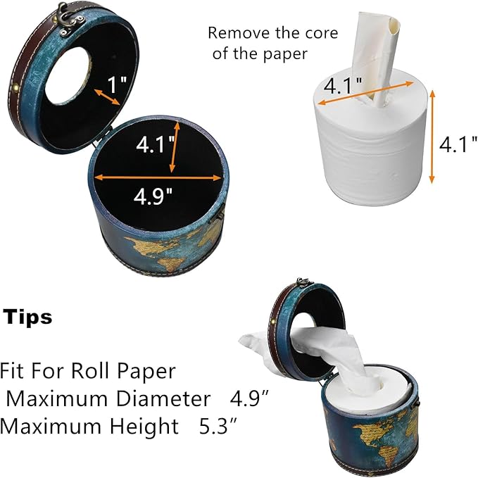 Decorative Toilet Paper Roll Cover with Lid - 5.5cm Diameter, PU Leather & Wood, Space-Saving, Multi-Color, Waterproof Bathroom Storage for Tissues, Cosmetics, Remotes (US Flag)