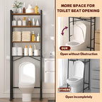 4-Tier Over-The-Toilet Storage Rack, Bathroom Organizer Shelf Over Toilet with Adjustable Shelf, Freestanding Space Saver Bathroom Shelves Above Toilet for Room (Black-Round)