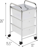Honey-Can-Do 3-Drawer Plastic Storage Cart on Wheels,Silver