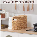 FairyHaus Wicker Toilet Paper Storage Basket with Lid & Handles, 6 Rolls Handwoven Toilet Paper Holder with Storage, Natural Water Hyacinth Toilet Paper Holder Stand Basket for Bathroom