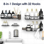 Shower Caddy Adhesive Shower Organizer 8-Pack, Rustproof Stainless Steel Bathroom Shelves, Large Capacity No-Drill Rack Storage Accessories with Soap Dish Toothbrush Holder Hooks