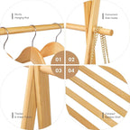 Bamboo Clothing Garment Rack with 2 Tier Storage Shelf Clohes Hanging Stand Portable Closet Organizer for Bedroom Small Apartment Guest Room Laundry Room