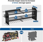 JUNNUJ Large Power Tool Organizer Wall Mount with Charging Station. Garage 8 Drill Holder Tools Battery Storage Shelf, Heavy Duty Utility Storage Rack Built in 8 Outlet 3 USB 6 FT Power Strip
