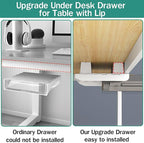Upgrade Under Table Drawer with Lip, Office Attachable Plastic Desk Accessories & Workspace Organizers, Hidden Under Table Storage Organizer Pencil Tray Drawer Slide Out