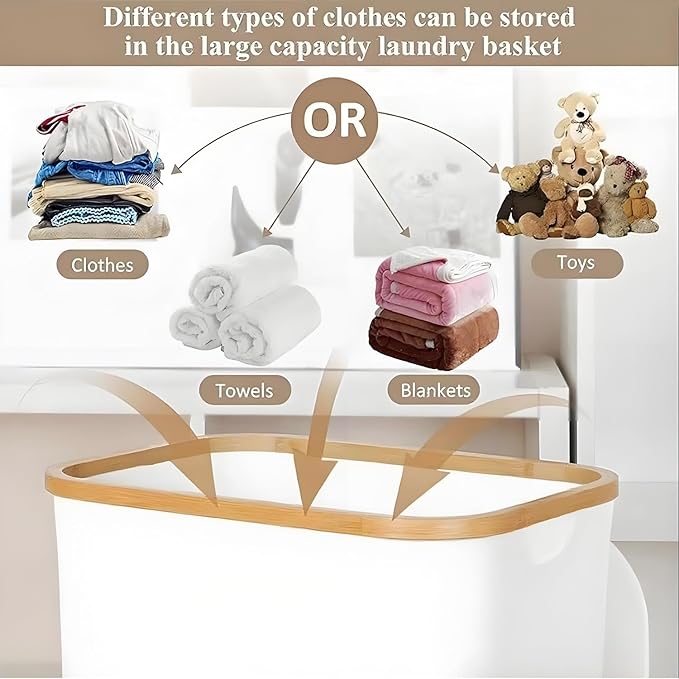 Toilet Paper Storage Cabinet with Bamboo Lid, Holds Up to 12 Rolls, Waterproof Lightweight Toilet Roll Organizer with 3-Minute Assembly, Spacious Bathroom Storage Bin for Toiletries (White)