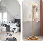 Gold Coat Rack Freestanding Heavy Duty Clothes Rack Stand for Entryway, Bedroom, Living Room, Boutiques-15.7''L,GOLD