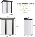 Patiowell 5x3 FT Outdoor Storage Shed, Garden Tool Shed with Sloping Roof and Lockable Door, Metal Shed for Backyard Garden Patio Lawn, White