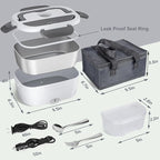 Vabaso Electric Lunch Box Food Heater, 80W Electric Heating Lunch Boxes Lunch for Car/Men/Adults/Home/Work, 1.5L Removable 304 Stainless Steel Container, 110V/12V/24V, with Fork & Spoon