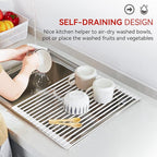 MERRYBOX Roll Up Dish Drying Rack, Silicone Wrapped Over The Sink Dish Rack Foldable Dish Drainer Anti-Slip Dish Racks for Kitchen Sink, Multipurpose Kitchen Sink Drying Rack, 17.5" x 13", White