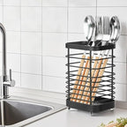 Utensil Holder, Stainless Steel Utensil Drying Rack for Kitchen Counter, Silverware Cutlery Flatware Holder Forks, Knives, Spoons, Chopsticks Organizer (Black)