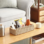 Bathroom Basket Organizer Toilet Paper Storage Basket Rectangle Basket with 2 Wooden Handle Wicker Storage Baskets for Shelves Back of Toilet Baskets Natural