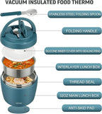 Thermo Food Jar for Hot Food Adults 32OZ Soup Thermo Lunch Containers Wide Mouth Vacuum Insulated Stainless Steel Leakproof Bento Box with Spoon (lake blue)