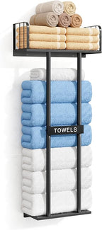 KIMBORA Towel Racks for Bathroom with Top Towel Shelf Hold 8 Large Rolled Towels, 36" Wall Mounted Bathroom Towel Storage Organizer for Small Bathroom, Camper, Rv (Black)