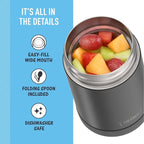 THERMOS FUNTAINER Insulated Stainless Steel Food Jar, 16 Ounce, Kids Lunch with Foldable Spoon, Push-Button Lid, Matte Black