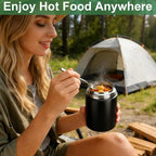 Juome Thermo for Hot Food, 17oz Soup Thermo Lunch Box for Adults, Insulated Vacuum Food Jar Container with Spoon&Fork, Leak Proof Stainless Steel Wide Mouth Thermo for Hot & Cold Foods, Drinks (Black)