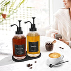 Glass Coffee Dispenser - 16.9oz, Black Scoop, 36 Labels, Bamboo Tray & Pump, 2-Pack